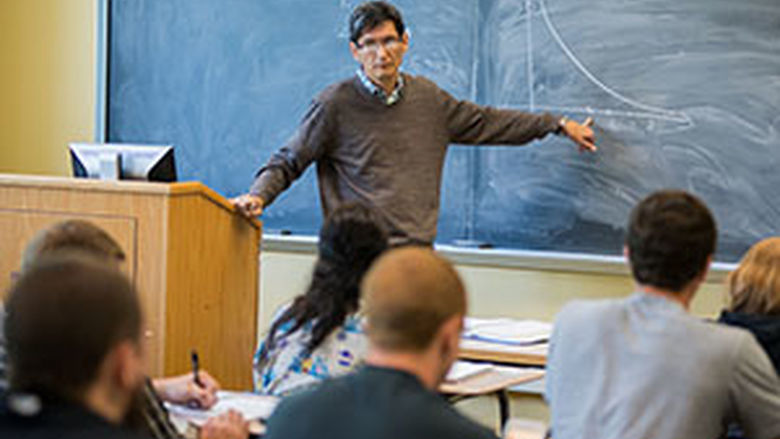 Dr. Ermek Nurkhaidarov teaches a math class at Penn State Mont Alto.
