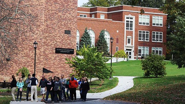 Students and families tour Penn State Mont Alto's campus.