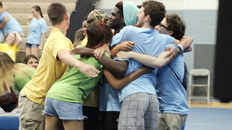 Students at Penn State Mont Alto share a group hug.