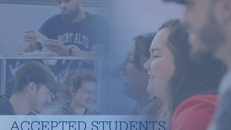 "Accepted Students" text with background photos of students in class 