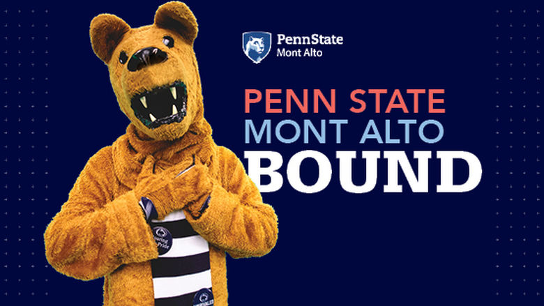 "Penn State Mont Alto Bound" blue background with Lion 