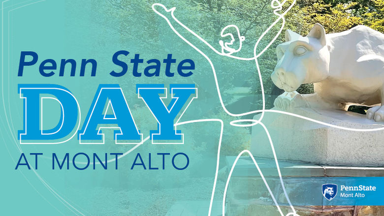 Penn State Day at Mont Alto sketched image of person in front of Lion Shrine