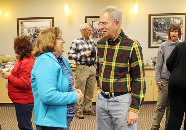 Penn State Mont Alto alumnus and Campaign Committee Volunteer John Fairchild '73 chats with Instructor in Nursing Lois Ordorf.