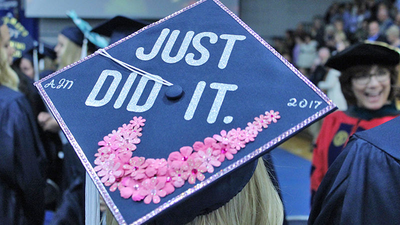 Graduate cap with "Just did it" decoration