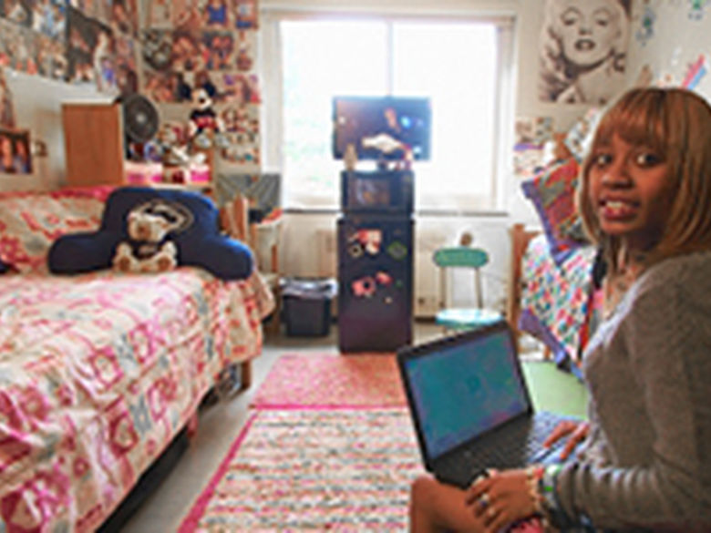 Student sitting in residence hall