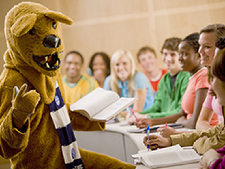 Nittany Lion instructs students in classroom