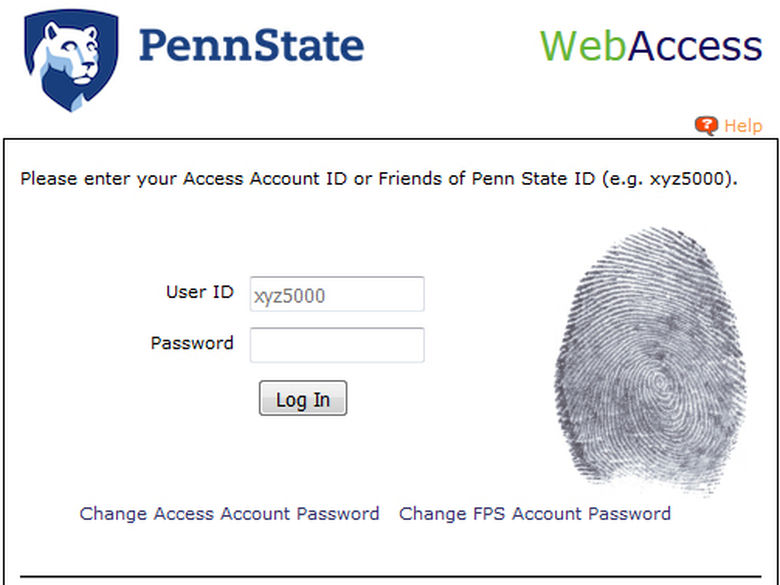 Penn State Web Access Screenshot