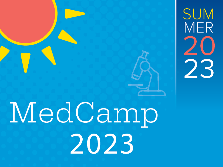 Blue background with text "Summer 2023, MedCamp 2023" 