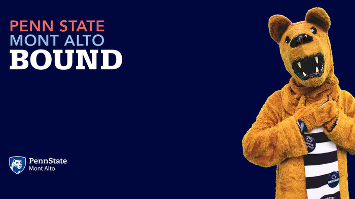 "Penn State Mont Alto Bound" blue background with Lion 