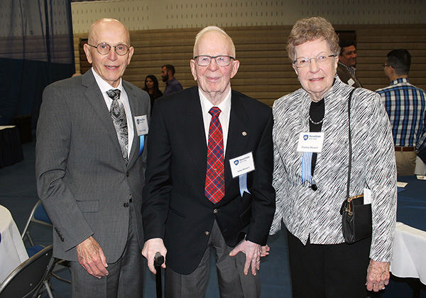 Former Penn State Mont Alto Chancellor David Gnage visits with John ’51 and Pauline ’53 Shearer.