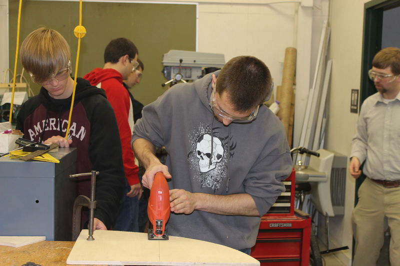 Engineering students Joe Fletcher and Hunter Murray redesign their busy board.