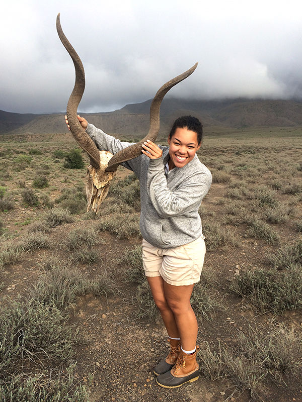 Erica Newton with skull of a Kudu.