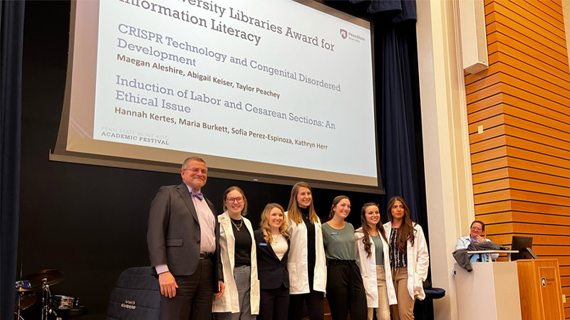 students with Mike Doncheski after winner the University Libraries Award for Information Literacy