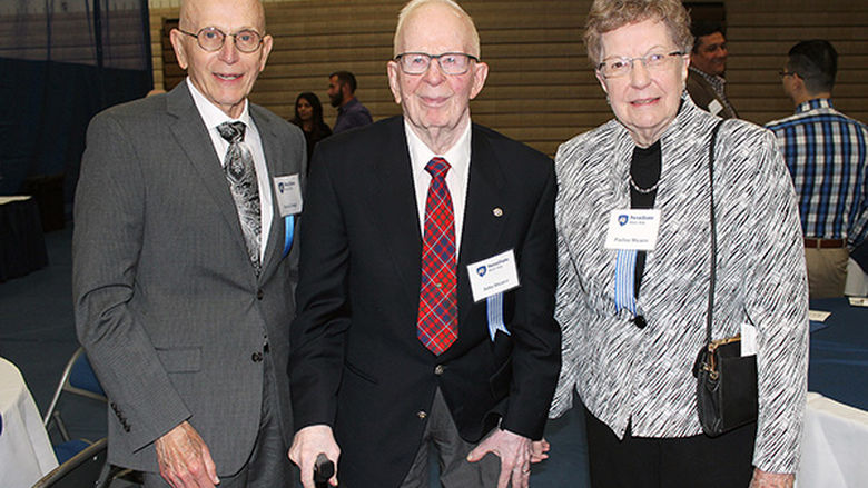 Former Penn State Mont Alto Chancellor David Gnage visits with John ’51 and Pauline ’53 Shearer.
