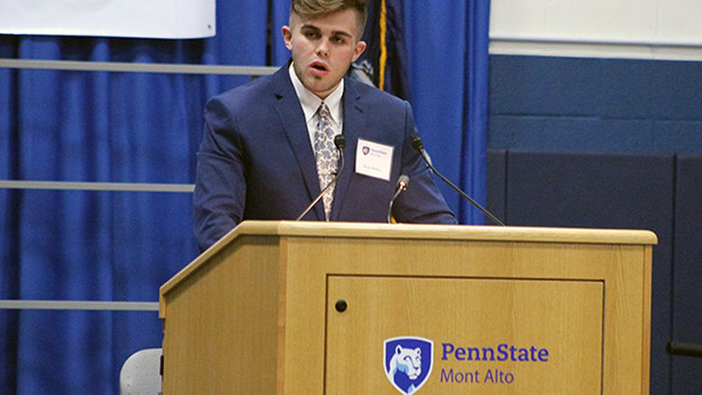 Derek Walters speaks at Penn State Mont Alto Scholarship Social