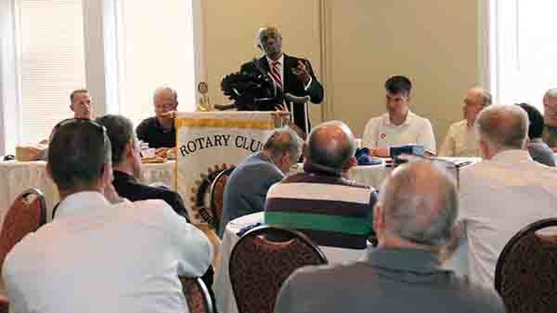 Penn State Mont Alto Chancellor Francis K. Achampong addresses the Rotary Club of Waynesboro on World Polio Day, Oct. 24, 2017.