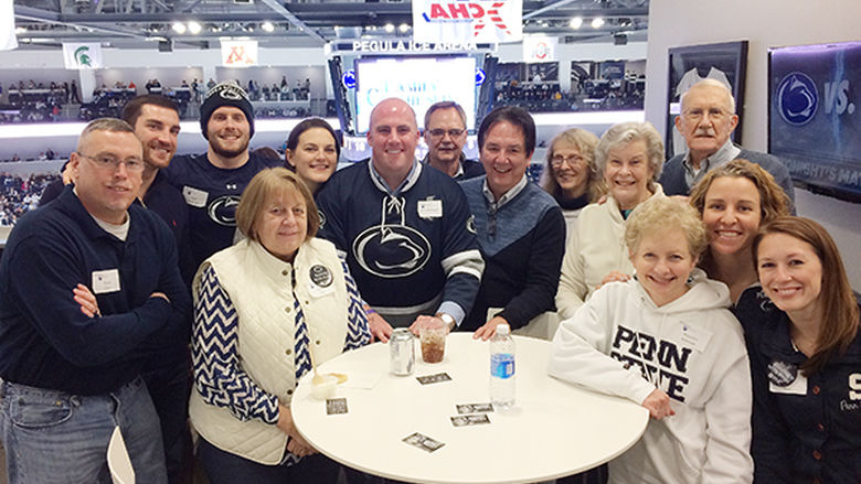 Penn State Mont Alto Alumni gather to watch Penn State ice hockey. 