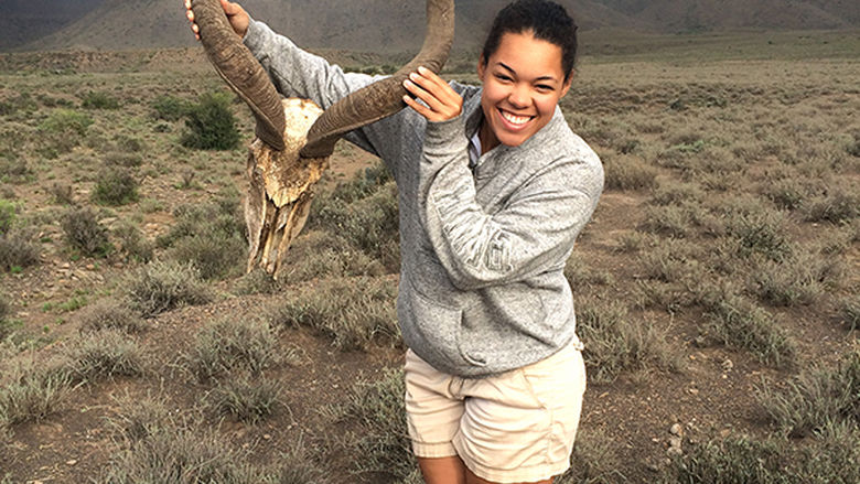 Erica Newton with skull of a Kudu.
