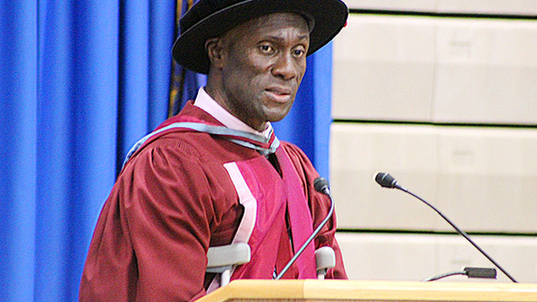 Chancellor Francis K. Achampong addresses new students during Founders Convocation.