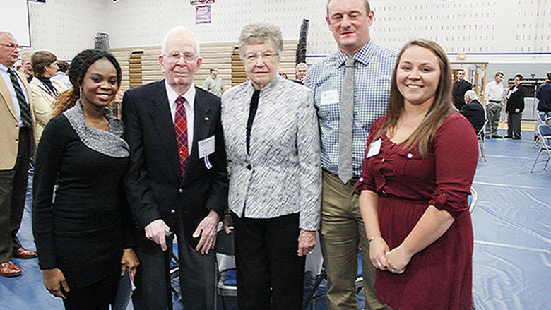 John and Pauline Shearer with cholarship recipients.