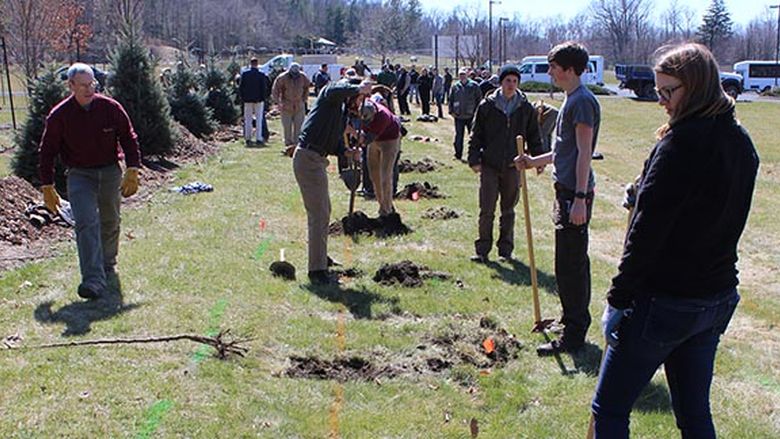 Penn State Mont Alto forestry students plant trees in the Bartlett Tree Research Plot 