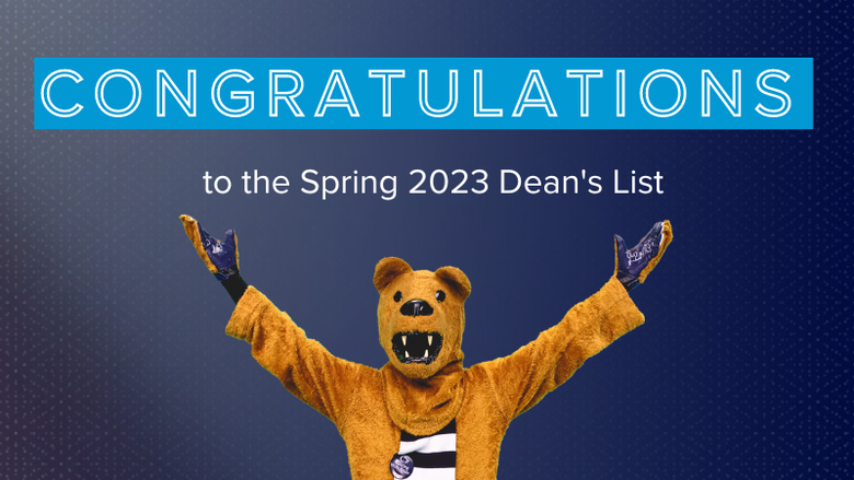 Lion stands under text that reads "Congratulations to the Spring 2023 Dean's List"