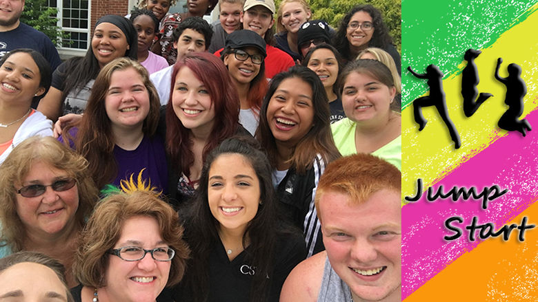 Jump Start student group selfie with Jump Start Logo
