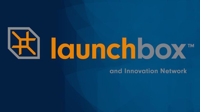 LaunchBox and Innovation Network logo on a blue background