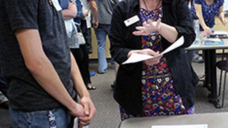 Career Services speaks with a new student at New Student Orientation