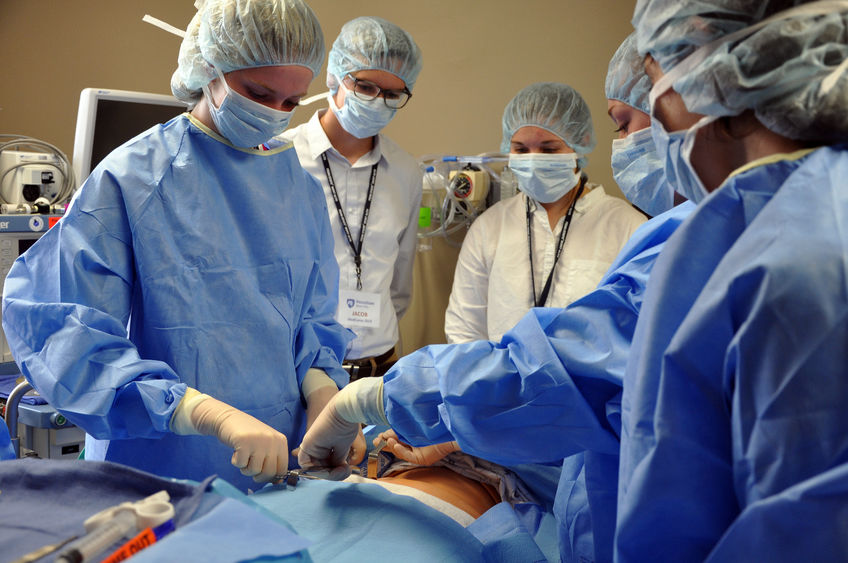 MedCampers prepare to perform mock surgery at WellSpan Chambersburg Hospital in Chambersburg (Pa.)