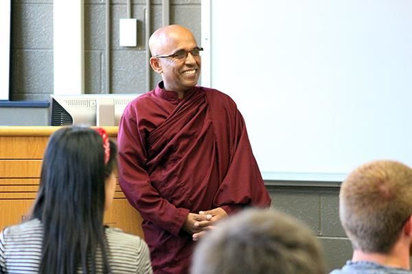 The Venerable Bhante Sujatha, a Buddhist monk, speaks to a class at Penn State Mont Alto The Venerable Bhante Sujatha, a Buddhist monk, speaks to a class at Penn State Mont Alto