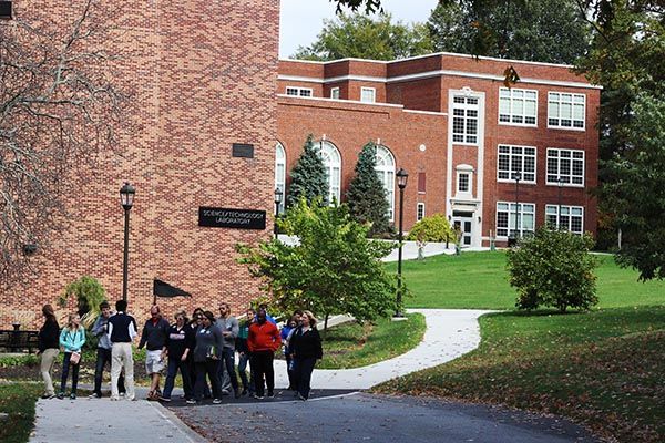 Students and families tour Penn State Mont Alto's campus.