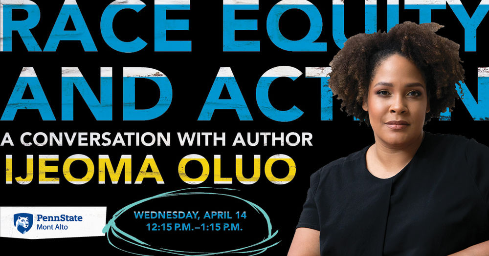 "Race Equity and Action Ijeoma Oluo" graphic with a black woman featured 